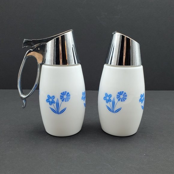 Gemco Cornflower Blue Sugar & Creamer Set Blue Cornflower Sugar Syrup Dispensers - Picture 1 of 10